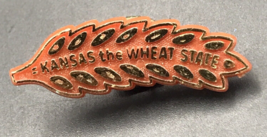 Kansas The Wheat State Brown Plastic Pin Pinback 1.5&quot; x 0.5&quot; KS Wheat Co... - £7.45 GBP
