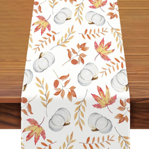 Fall Table Runner Decorations 72X13 Inch - Linen White Pumpkin and Maple... - $22.00