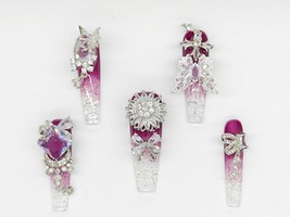 Luxury Plum Ombre Crystal Press On Nails – Purple and Clear 3D Rhineston... - $59.99