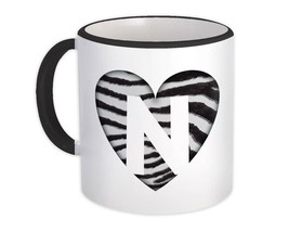 Monogram Letter N : Gift Mug Zebra Letter Initial ABC Animal Heart - £12.70 GBP