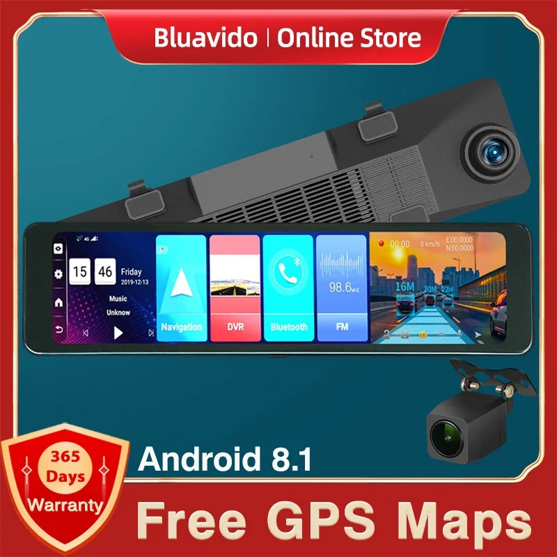 Bluavido 3 in 1 4G Android GPS Dash Cam FHD 1080P ADAS Car DVR Rear View Mirror - £132.82 GBP+