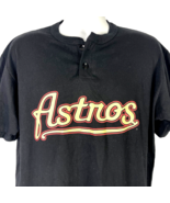 Houston Astros Retro Logo Baseball Majestic Henley T-Shirt Jersey size L... - £22.71 GBP