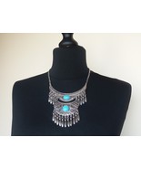 Moon Turquoise Tears Leaf Drop Statement Necklace, Armenian Drop Necklace - £34.86 GBP