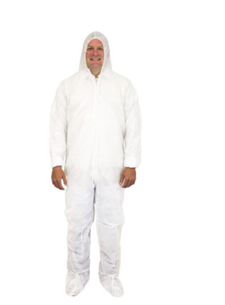 (1) Size XXL White Spunbond Polypropylene Coverall With Hood &amp; Boots PPE... - $3.99