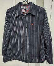 Vintage Quicksilver Shirt Men&#39;s M Black Pinstriped Button Up Rockabilly Slate - £11.60 GBP