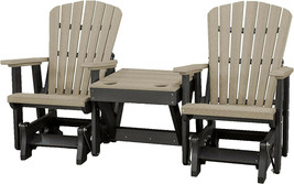 2 Adirondack Glider Chairs With Table - Wood &amp; Black Fan Back 4 Season Chair Set - £1,152.79 GBP
