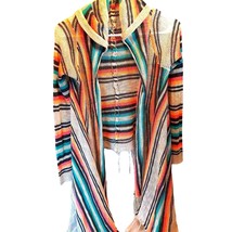 Rue21 Women&#39;s Open Front Hooded Cardigan Sweater Multicolor Stripe Long ... - $11.87