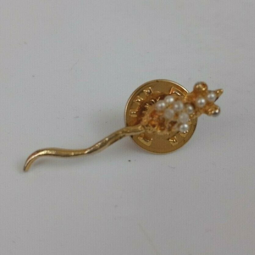 Vintage Gold Tone Flower With Faux Pearls Lapel Hat Pin - $4.46