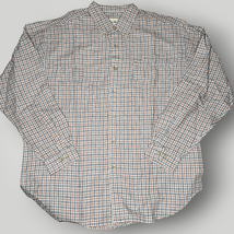Vintage Top Eddie Bauer Linen Cotton Plaid Button Down Shirt Orange Gray H - $43.54