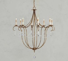 PB Cabernet Candle Chandelier Gold Crystals XL Foyer Transitional Farmhouse  - £1,330.28 GBP