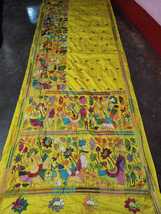 Golden yellow katha stitch sari on blended bangalore silk for woman - £79.93 GBP