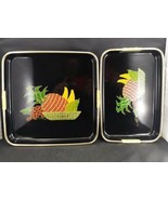 SET OF 2: Vintage Black Lacquer Plastic Tray Fruit Pineapple Grape Banana - £22.59 GBP