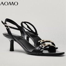 New Arrival Office Lady Metal Buckle 100% Sheep Real Leather Party Sandals Women - £96.19 GBP