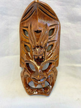 Vtg Small Hand Carved Wooden Decorative Face Mask Wall Hanging Dragon In... - £23.94 GBP