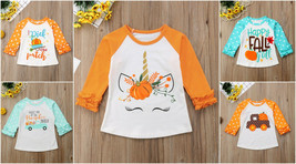 NEW Pumpkin Patch Unicorn Fall Girls 3/4 Ruffle Sleeve Shirt 18M 2T 3T 4... - $6.49