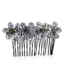 Smokey Silver Glow Floral Crystal Bouquet Hair Comb - £12.81 GBP