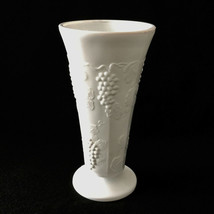 Vintage Milk Glass Pedestal Goblet Grapevine Pattern Footed Vase White - £13.48 GBP