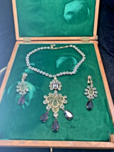 Iconic VIntage Henry Schreiner Chaton Stone Necklace Pendant Brooch Earring Set - £2,435.89 GBP