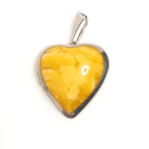 Butterscotch Amber Puffy Heart Pendant Sterling Silver Bail Unmarked Unbranded - £64.60 GBP