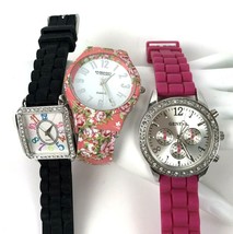 Lot of 3 Fashion Ladies Watches Geneva, Embassy By Gruen Floral Rhinestone bling - £15.52 GBP