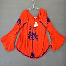 John Paul Richard Orange Shirt Boho Embroidered Long Bell Sleeves Womens... - $17.10