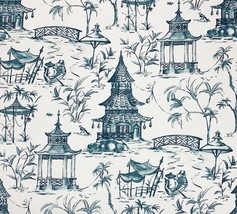 Ballard Designs Lucy Blue White Chinoiserie Asian Temple Fabric By Yard 55&quot;W - £13.29 GBP