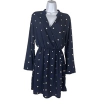 All In Favor Lily Surplice Faux Wrap Dress Womens Size Small Blue Polka Dot - £16.87 GBP