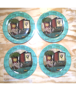 (4) Melamine au jardin Evergreen Plates - Floral/Pitcher Scene - Minimal... - $16.70