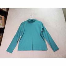 Lands&#39; End Shirt Top Womens Petite Small Teal 100% Cotton Long Sleeve Tu... - $15.68