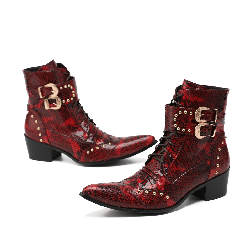 Christia Bella Winter Fashion Men Boots Mid Heel Rivets Motorcycle Ankle Boots P - £217.39 GBP