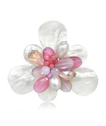 Sweet Pink White Floral Shell Cluster of Sparkling Crystals Pearls Brooc... - £15.01 GBP