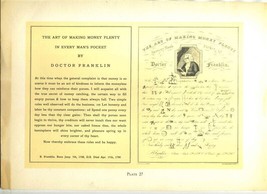 Doctor Franklin Book Plate Art of Making Money Plenty in Every Man&#39;s Pocket - £13.94 GBP