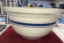 Vintage Roseville Ohio FP USA Country Blue Band  Stripe  Mixing Bowl XL 8 QT - £98.92 GBP
