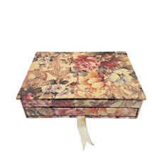 VTG Floral Rose Storage Box with Drawer Cardboard Trinket Jewelry 7.25x5.25x2&quot; - £10.59 GBP