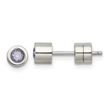 Chisel  Pink CZ June Birthstone Post Earrings Stainless Steel Polished - £28.16 GBP