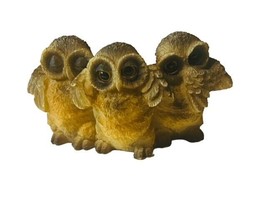 See No Hear Speak Evil Owl Bird figurine vtg sculpture anthropomorphic stone eye - £31.28 GBP