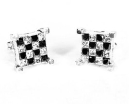 VINTAGE 14k Gold Princess Cut VS-H Diamond and Black Onyx Checkerboard Earrings - $692.01