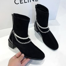 Fashion  Ankle Boot Woman Boots with Chain Short Boots Ladies Zipped Boots Dress - £44.38 GBP