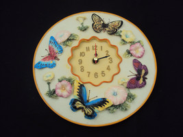 Butterflies 3D Wall Clock, Polystone 8&quot; Round ~ Kitchen, Nursery, Bedroom, Patio - £7.63 GBP