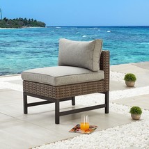LOKATSE HOME Wicker Patio Sofa Chair Armless with Cushions and Metal, Brown - £128.95 GBP