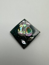 Vintage Alpaca Silver Mother Pearl Enamel Inlay Rose Brooch Size 3.5cmx3.5  BB2 - $29.70