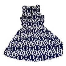 Everly Womens Midi Dress Sleeveless Sundress Geometric Print Blue White Medium - £14.83 GBP