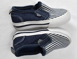 Oshkosh Unisex Toddler Slip on Shoes Size 5M Navy Denim Striped Vans Style - $14.80