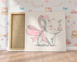 Cute Pink Piggy Girl Nursery Canvas Art Baby Decor Kids Room Wall Art Watercolor - £46.66 GBP