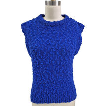 Vtg 80s 90s Y2K Spice of Life Royal Blue Boucle Sleeveless Sweater Vest ... - $30.29