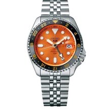 New Seiko 5 Sports Men&#39;s SSK005 Automatic Orange Dial Gmt Stainless Watch - £235.51 GBP