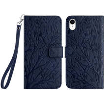 For iPhone XR Tree Birds Embossed Pattern Leather Phone Case(Blue) - £3.94 GBP