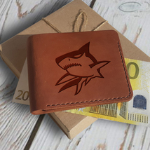 Personalized Leather Wallet Сustomized Handmade Engraved Shark Wallet for Men - £35.39 GBP