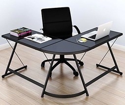 Shw Gaming Desk Computer L-Shape Corner Studio Table, Black, Glass Top - £87.87 GBP