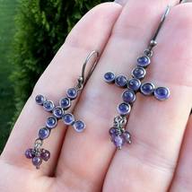 Cute Vintage Sterling Silver 925 Women&#39;s Jewelry Earrings Amethyst Stone... - £89.30 GBP